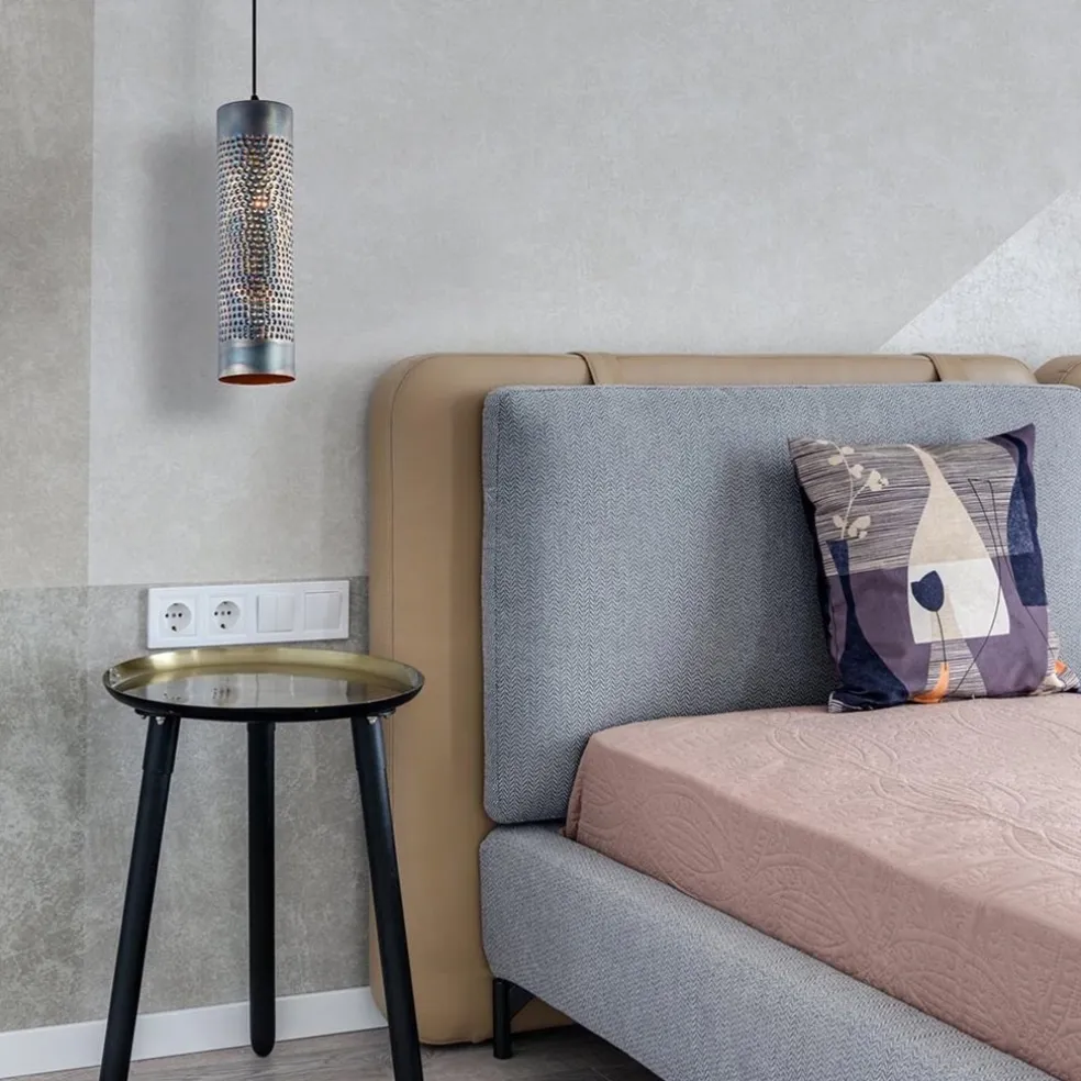 Metalen hanglamp cilinder bruin gevlamd