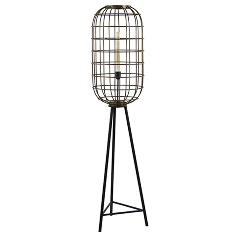 Metalen kooi vloerlamp oud-brons L&L