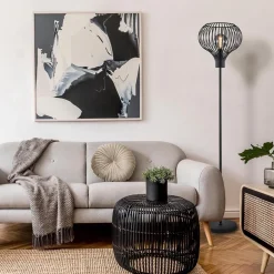 Modern zwarte vloerlamp met draad kap