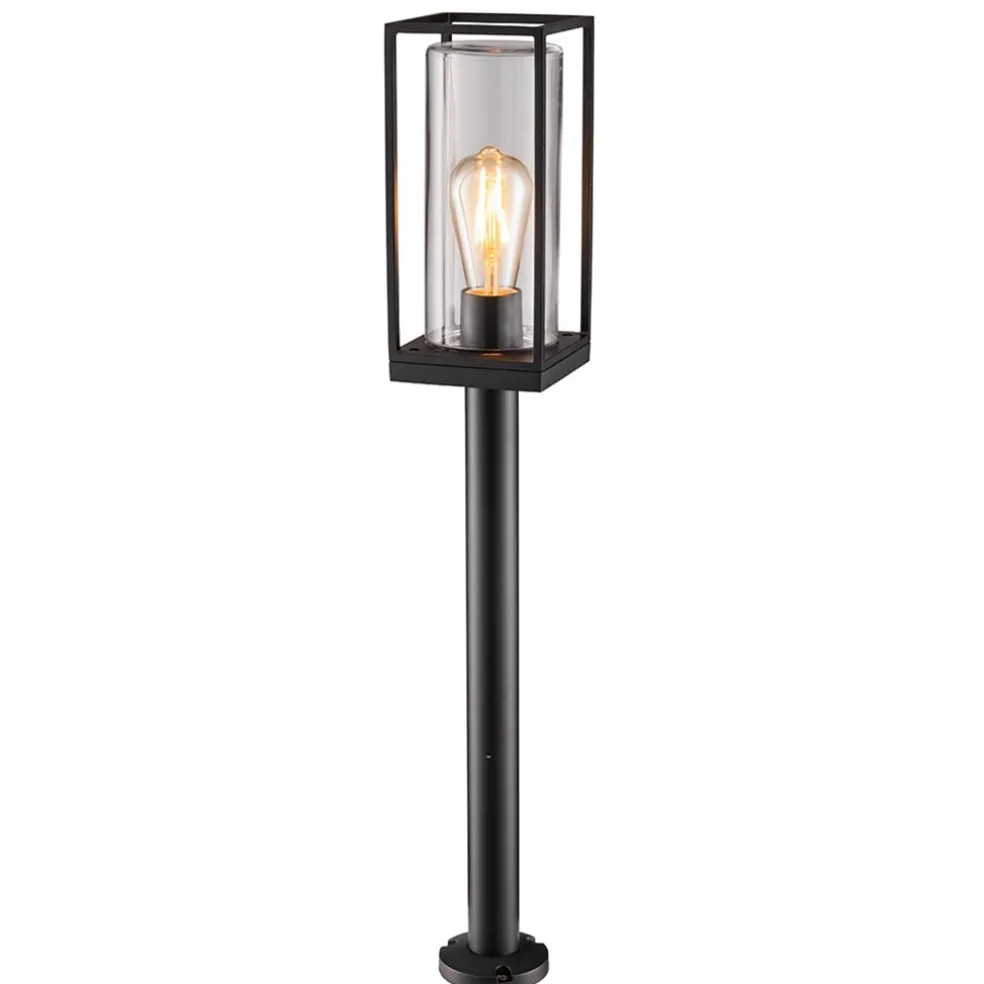 Moderne buitenlamp lantaarn op paal zwart met helder glas