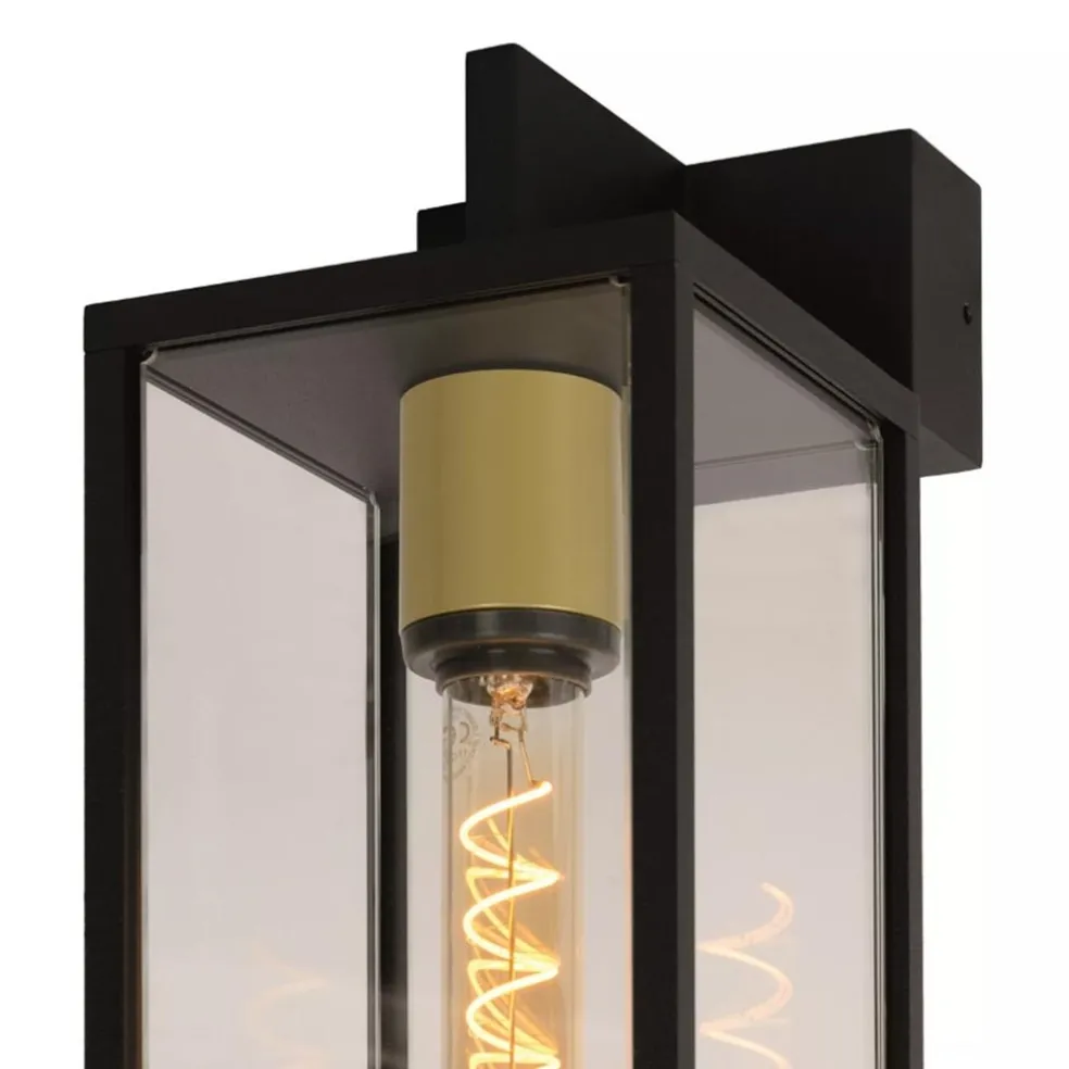 Moderne buitenlamp rechthoek zwart met goud IP54