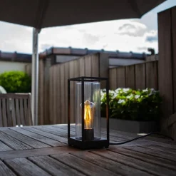 Moderne buitenlamp tafel zwart aluminium met helder glas