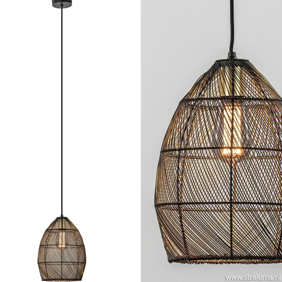 Moderne draad hanglamp Meya zwart met goud