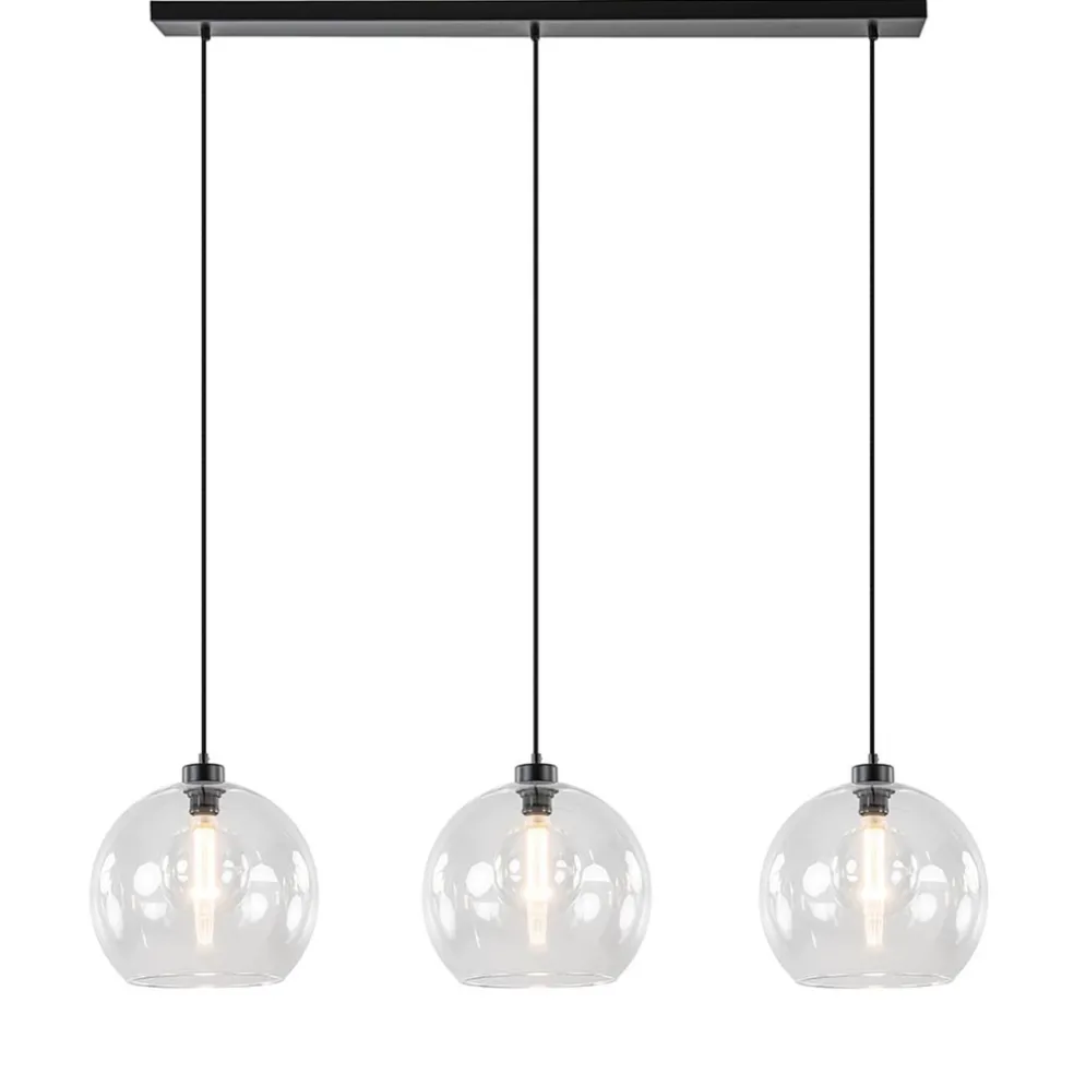 Moderne eettafelhanglamp zwart met helder glas