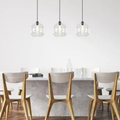 Moderne eettafelhanglamp zwart met helder glas