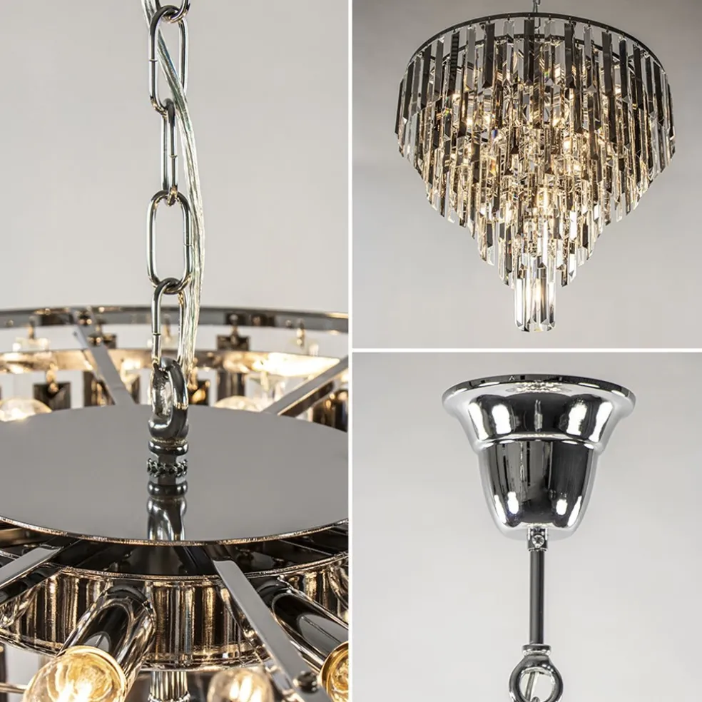 Moderne kroonluchter chroom met helder en smoke glas