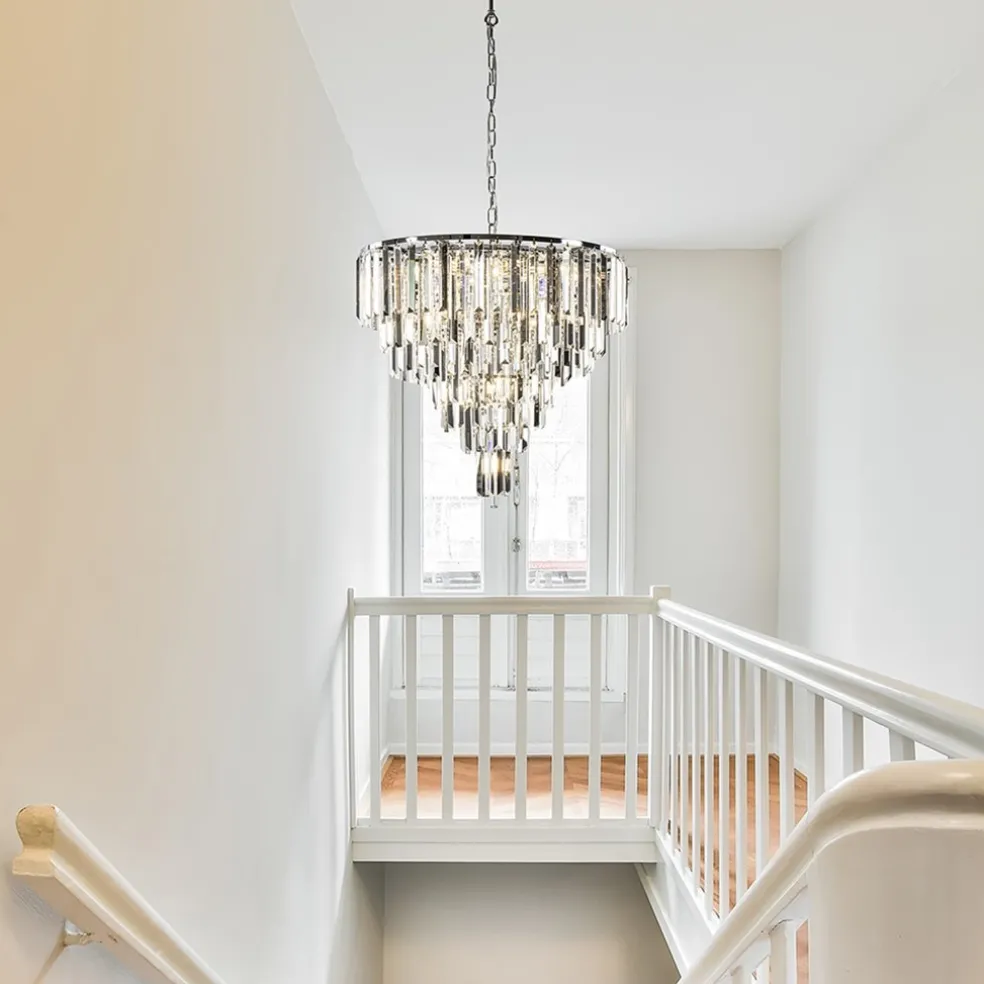 Moderne kroonluchter chroom met helder en smoke glas