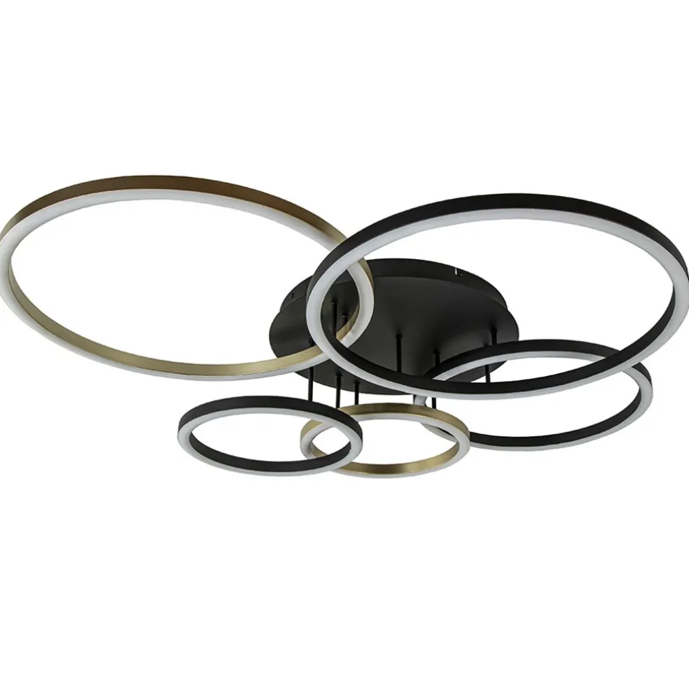 Moderne LED plafondlamp ringen zwart/goud dimbaar