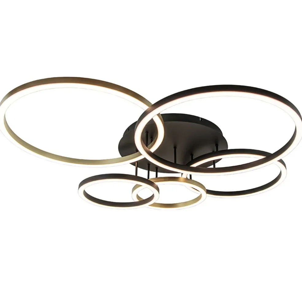 Moderne LED plafondlamp ringen zwart/goud dimbaar