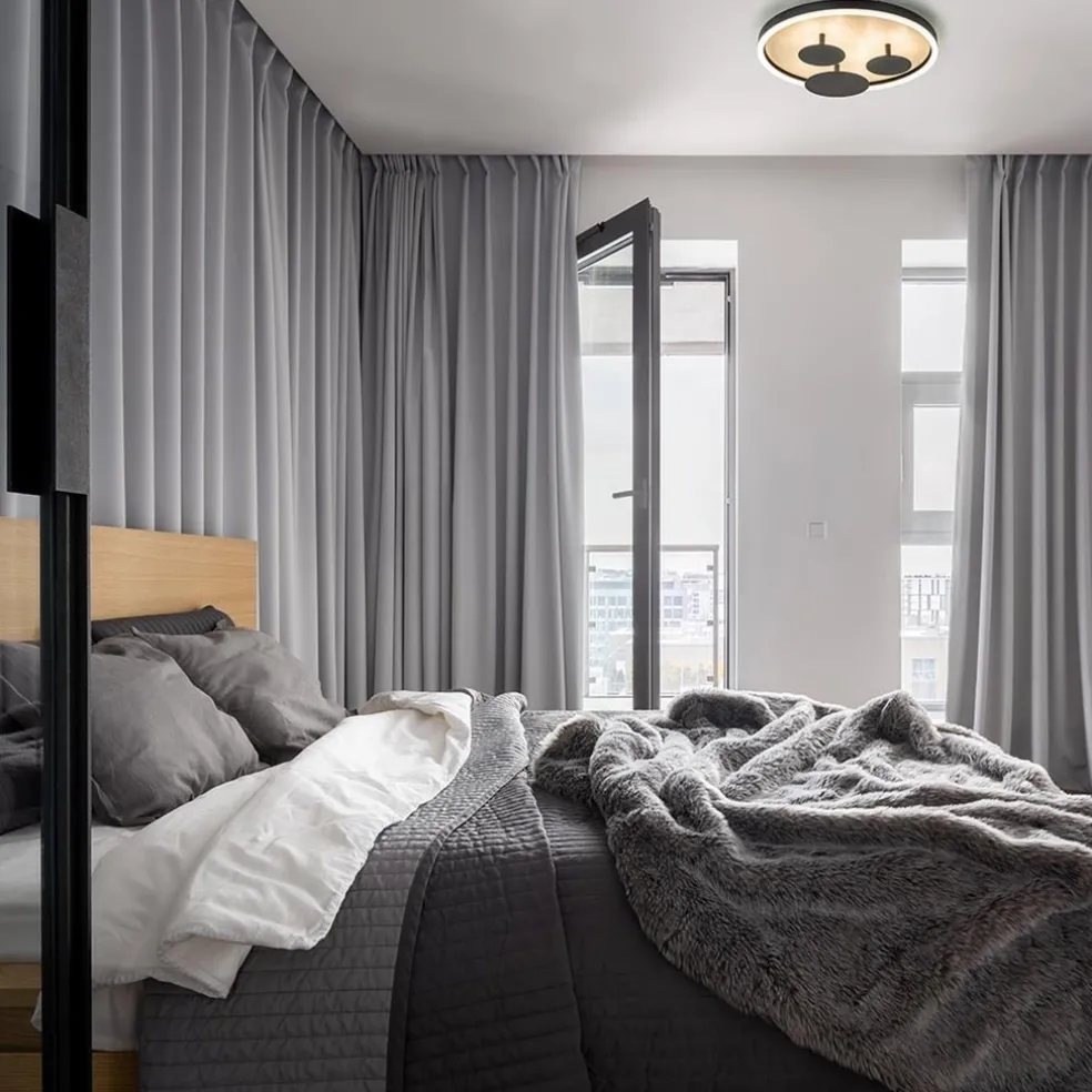 Moderne LED plafondlamp zwart met houtlook 40 cm dimbaar