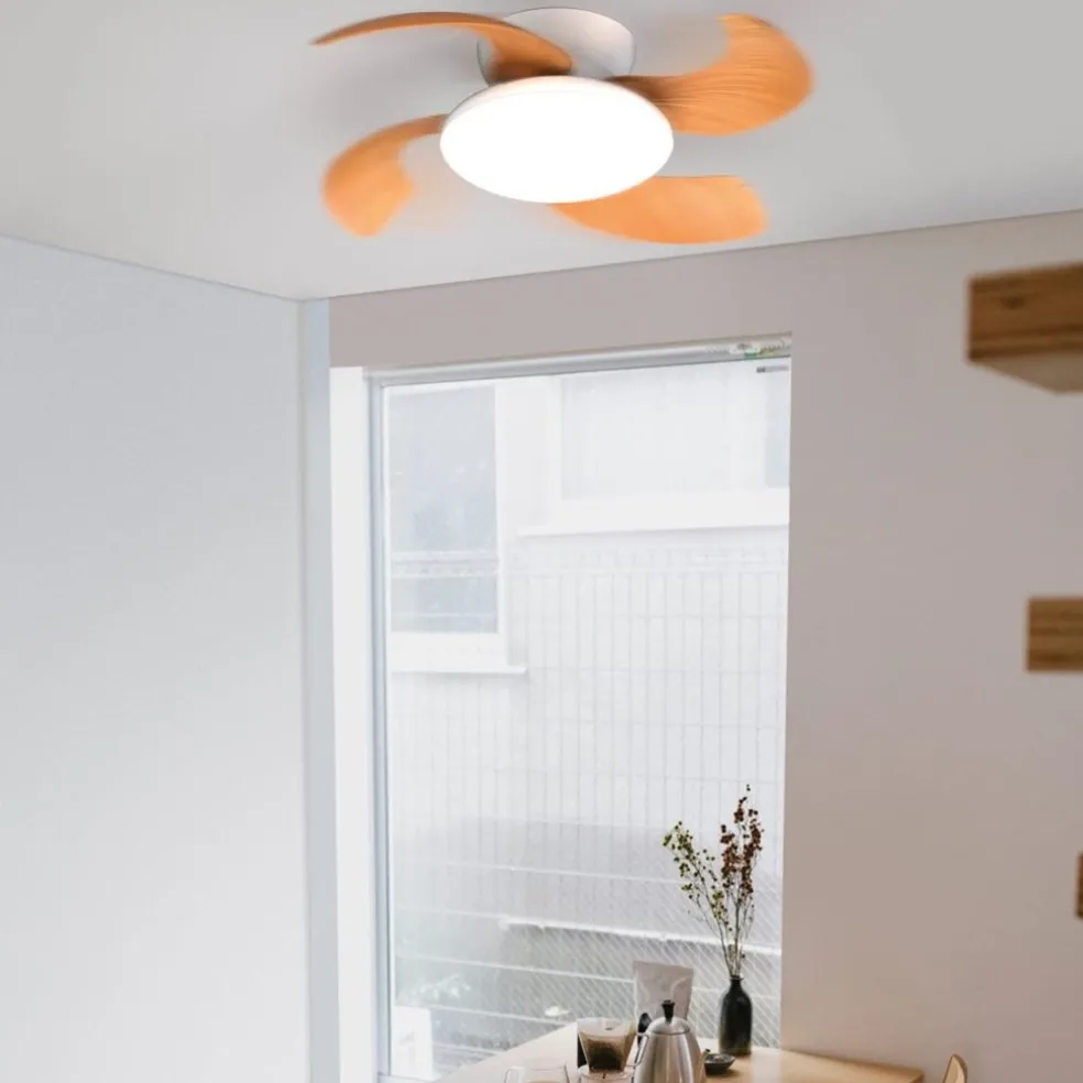 Moderne LED plafondventilator wit met houten bladen