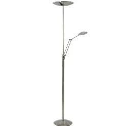 Moderne LED vloerlamp nikkel met uplighter en leeslamp