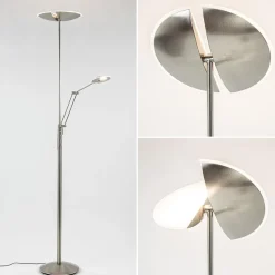 Moderne LED vloerlamp nikkel met uplighter en leeslamp