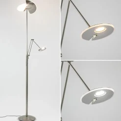 Moderne LED vloerlamp nikkel met uplighter en leeslamp