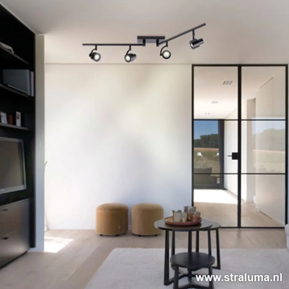 Moderne opbouwspot mat zwart 4-lichts