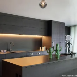 Moderne plafondlamp nikkel met smokey glas