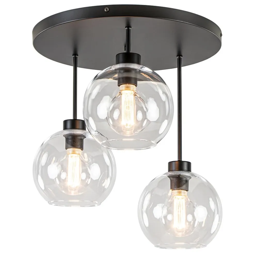 Moderne plafondlamp zwart met 20 cm helder glas