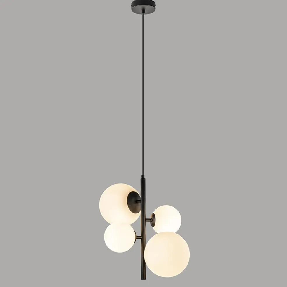 Moderne retro hanglamp zwart met witte bollen