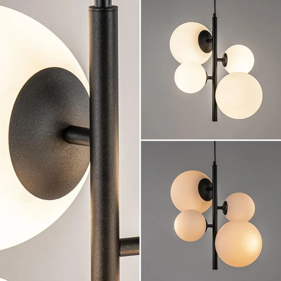 Moderne retro hanglamp zwart met witte bollen