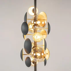 Moderne vloerlamp grijs/goud met amber glas