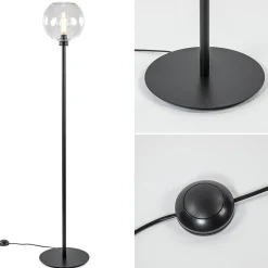 Moderne vloerlamp zwart met helder glazen kap