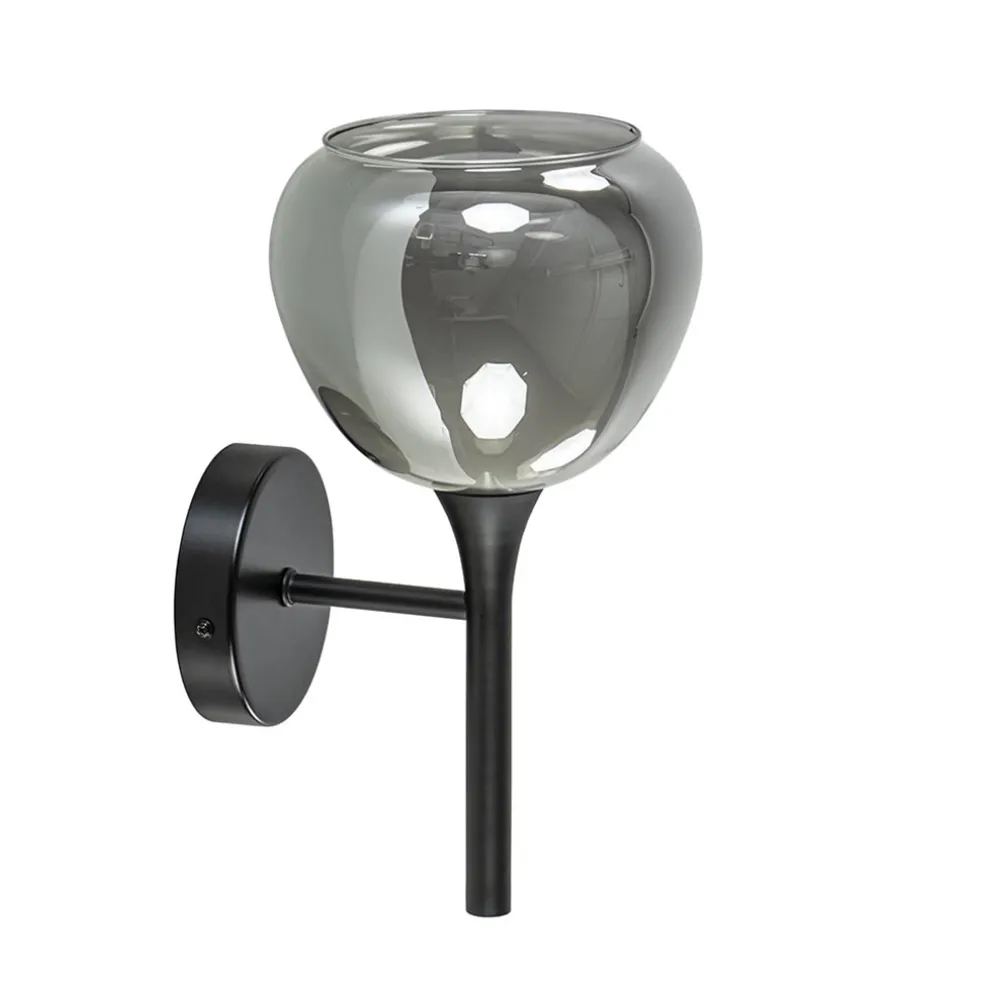 Moderne wandlamp zwart met smoke glas