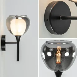 Moderne wandlamp zwart met smoke glas