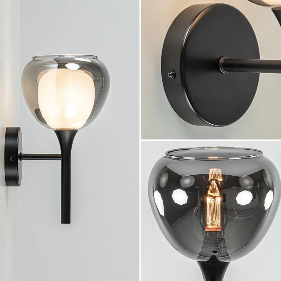 Moderne wandlamp zwart met smoke glas