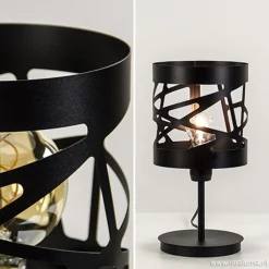 Moderne zwarte tafellamp rond metaal