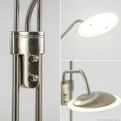 Nikkel vloerlamp met LED uplighter en leeslamp
