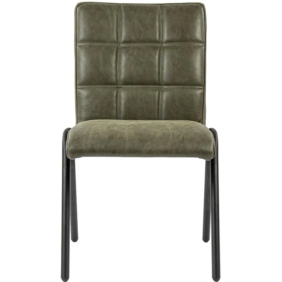 Olijf groene eettafelstoel leder met zwarte pootjes
