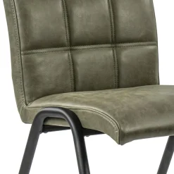 Olijf groene eettafelstoel leder met zwarte pootjes