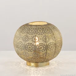 Oosterse tafellamp rond antiek messing