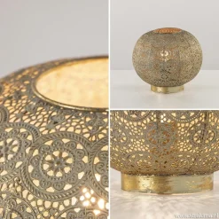 Oosterse tafellamp rond antiek messing