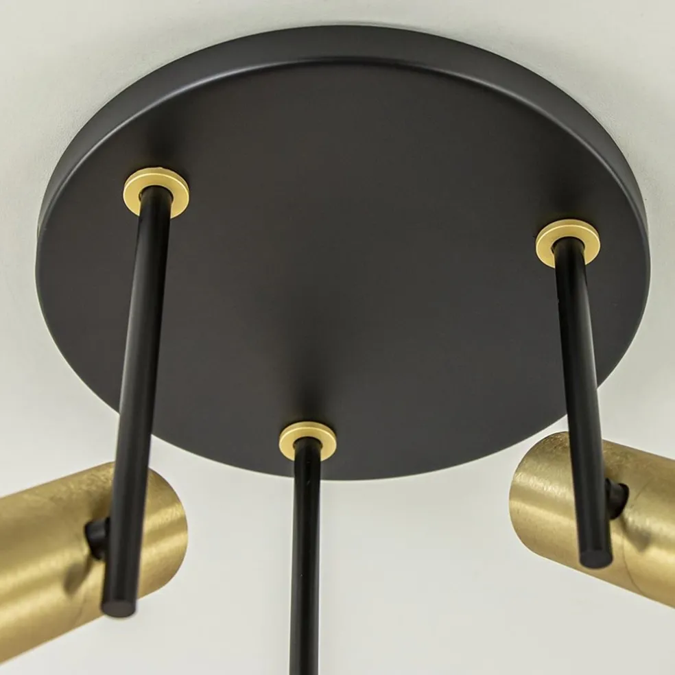 Opbouwspot 3-lichts cilinder zwart/brass