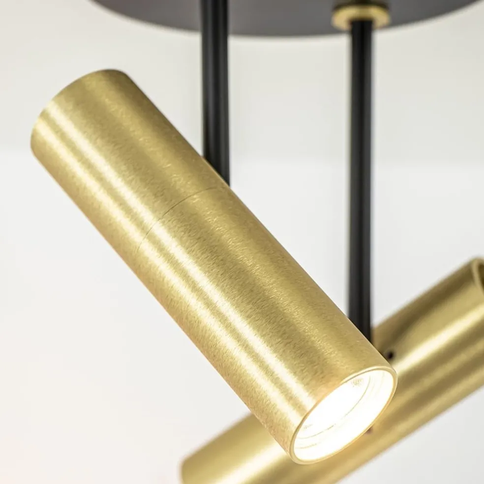 Opbouwspot 2-lichts rond zwart/brass verstelbaar