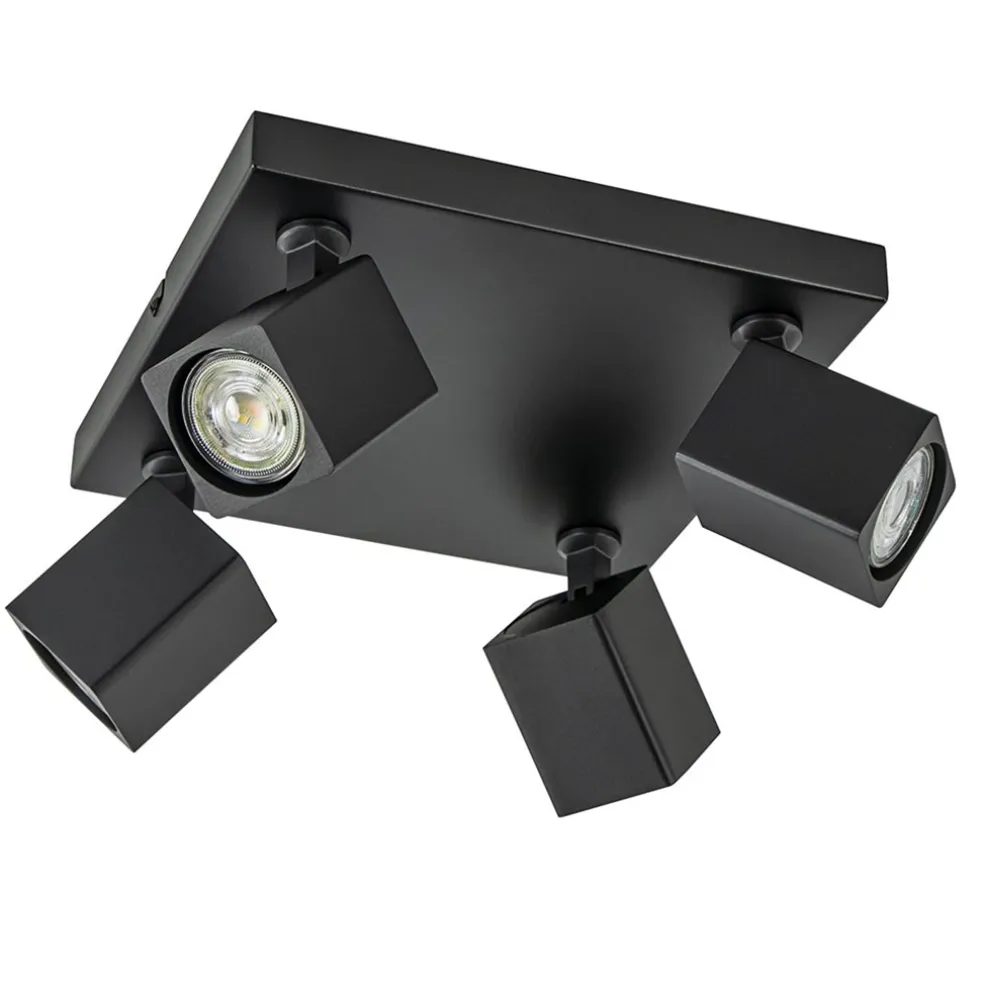 Opbouwspot 4-lichts vierkant zwart verstelbaar