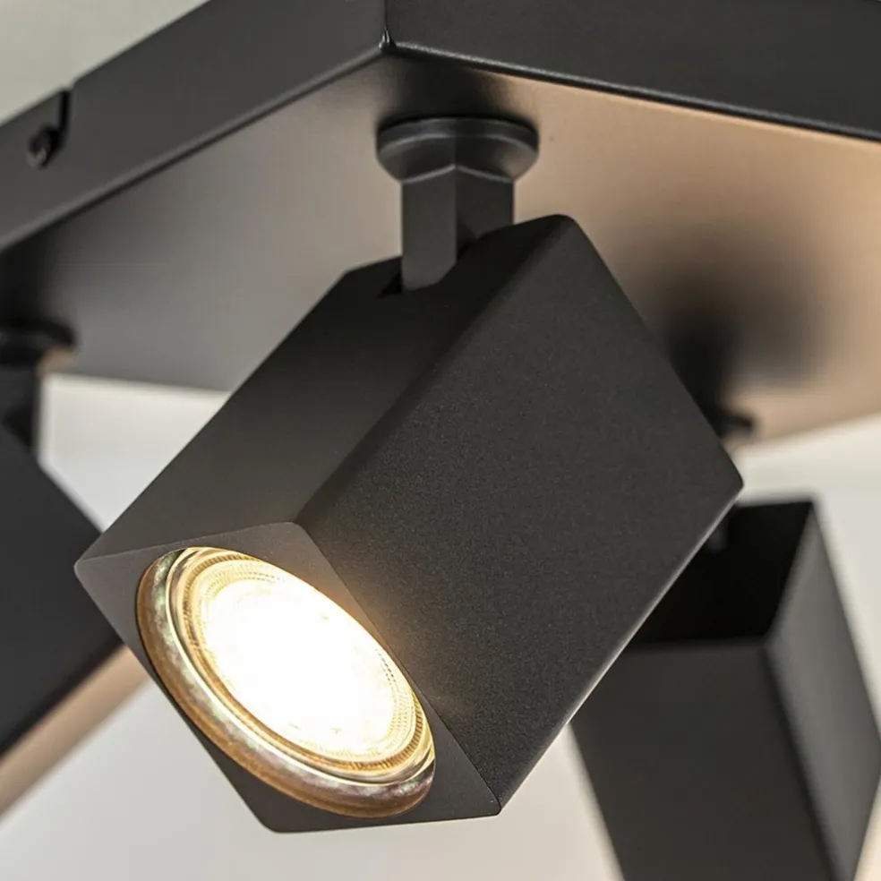 Opbouwspot 4-lichts vierkant zwart verstelbaar