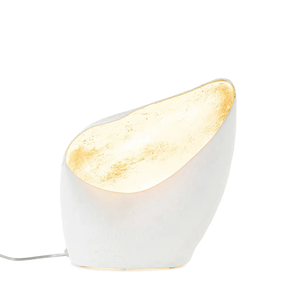 Organische tafellamp mat wit met goldleaf