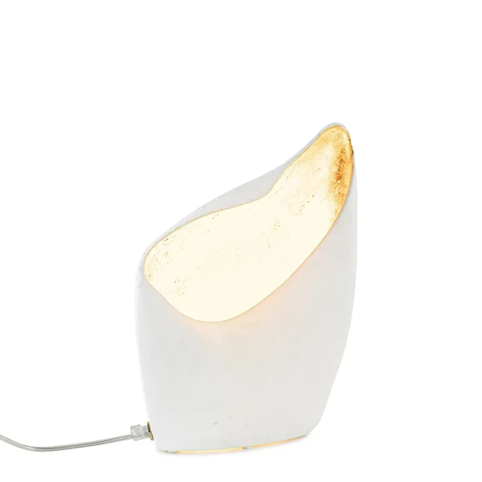 Organische tafellamp mat wit met goldleaf