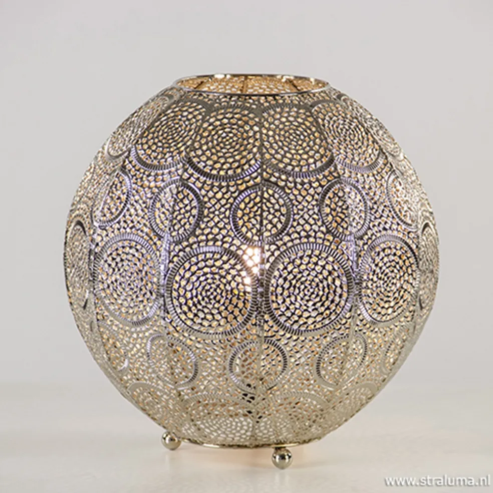 Oriental tafellamp bol oud zilver