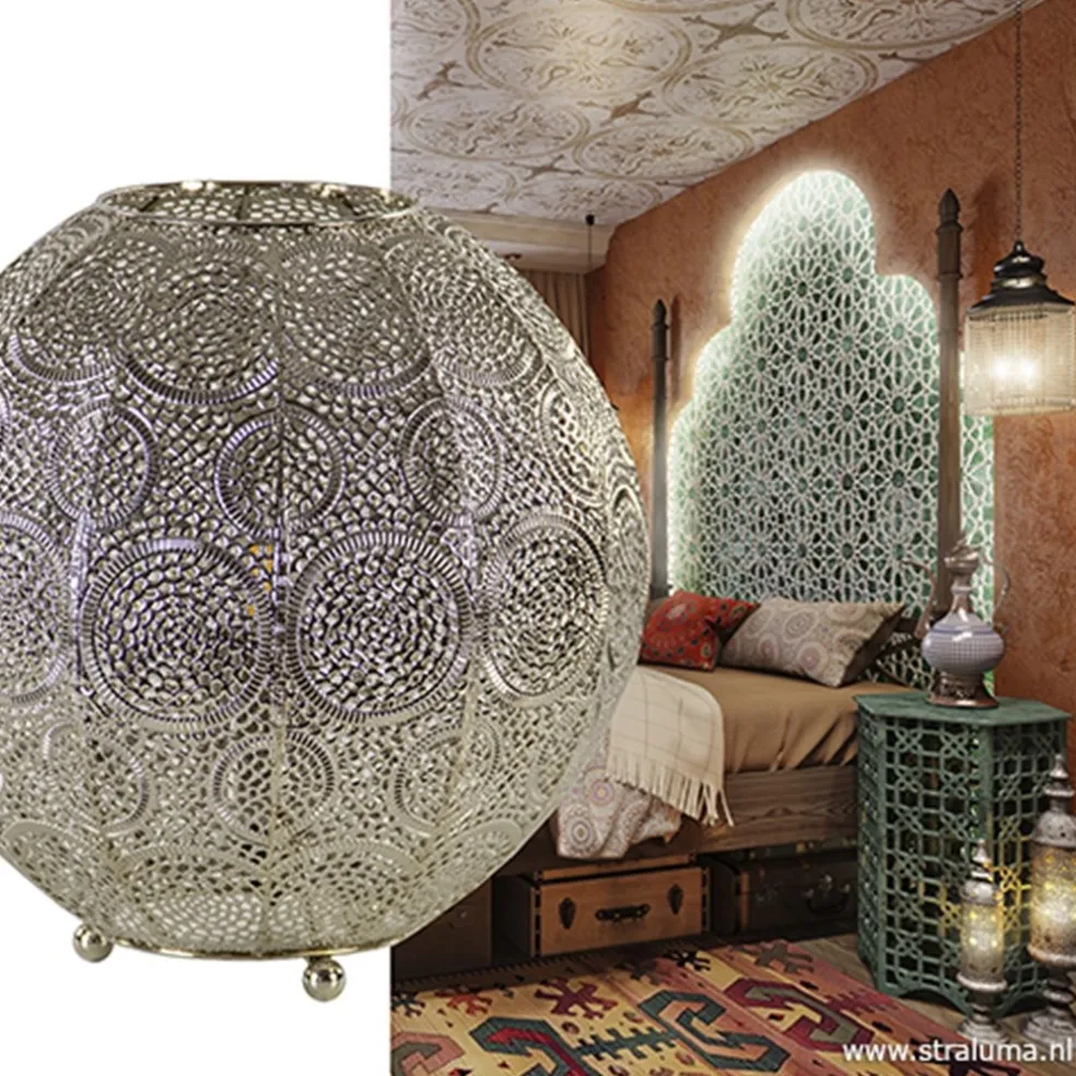 Oriental tafellamp bol oud zilver