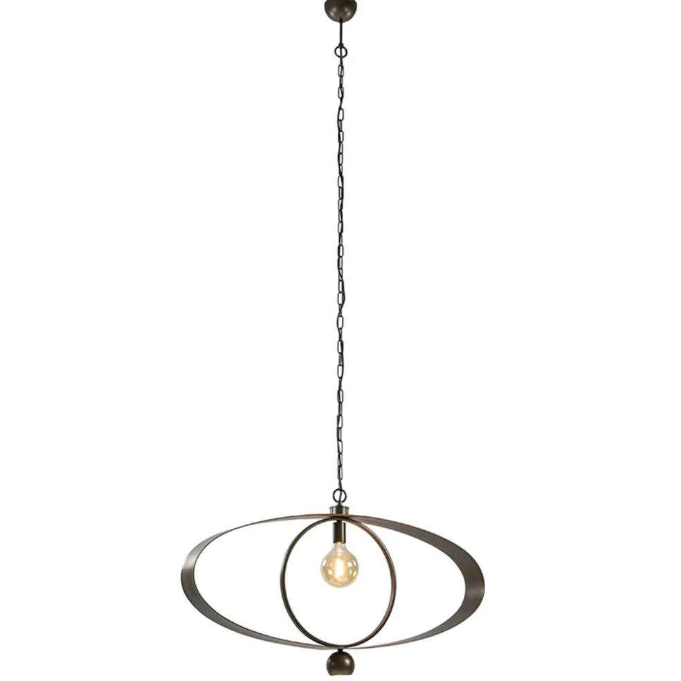 Ovale hanglamp brons metaal E27 + GU10