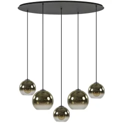 Ovale 5-lichts hanglamp met glazen bollen gold gradient