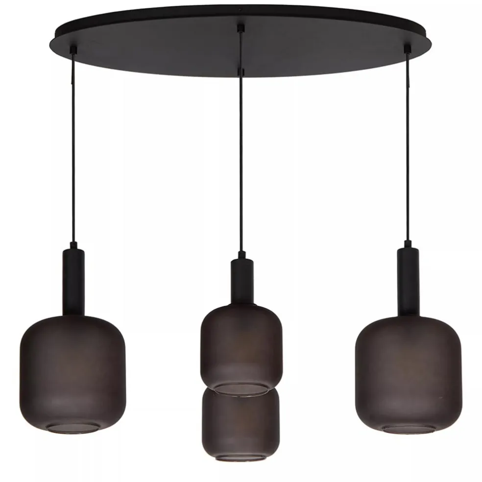 Ovale 4-lichts hanglamp zwart met mat zwart glas