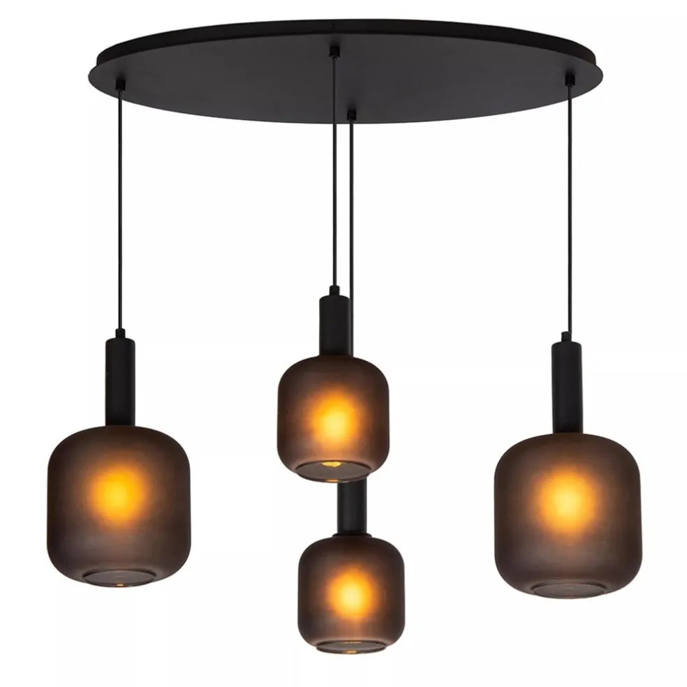 Ovale 4-lichts hanglamp zwart met mat zwart glas