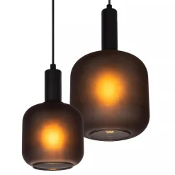 Ovale 4-lichts hanglamp zwart met mat zwart glas