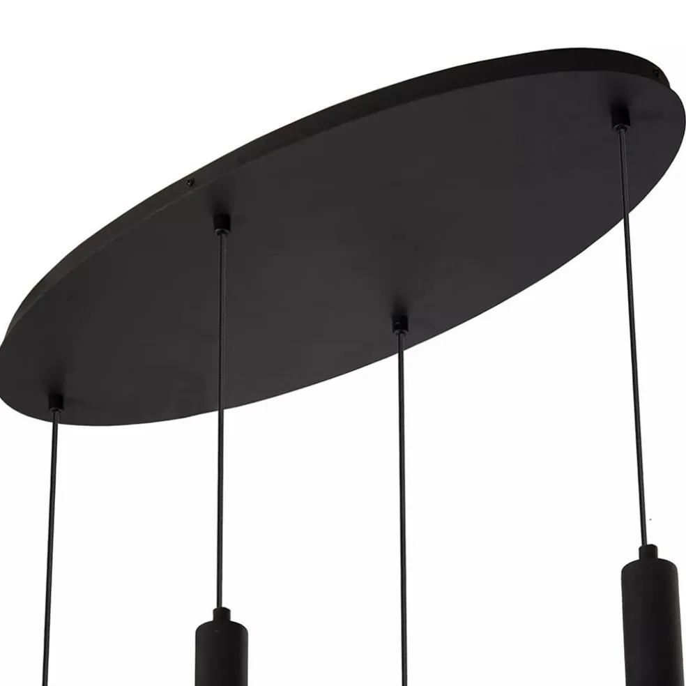 Ovale 4-lichts hanglamp zwart met mat zwart glas