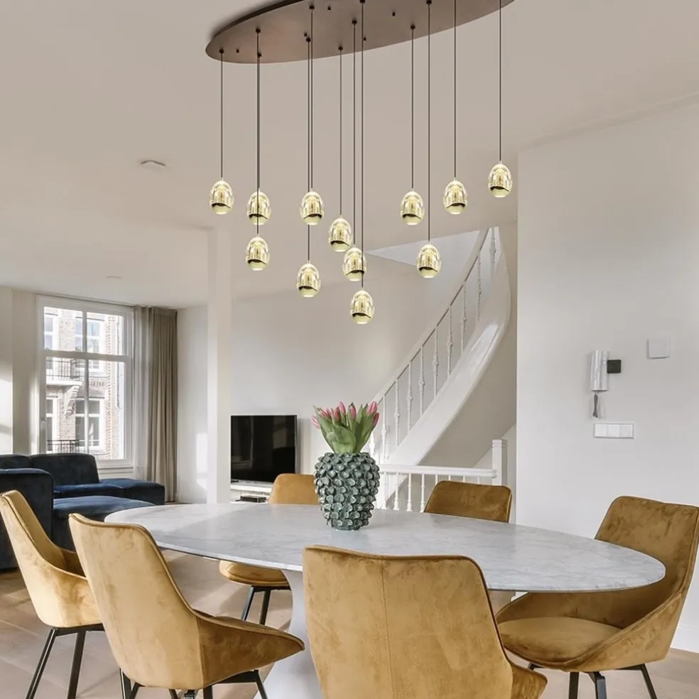 Ovale 12-lichts LED hanglamp Golden Egg