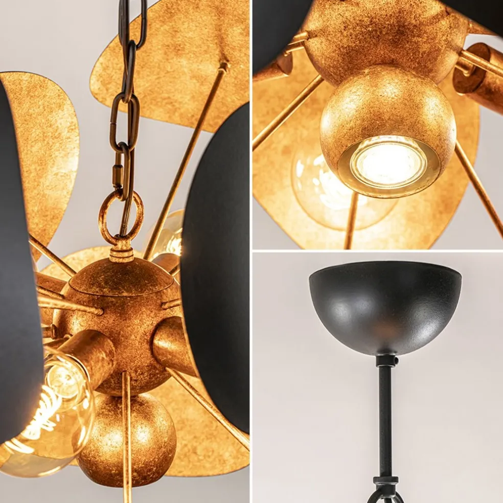 Ovale videlamp textured black met ambachtelijk brons